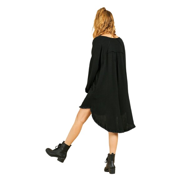 Umgee boho black linen long sleeve high low hem dress size small - Picture 5 of 11